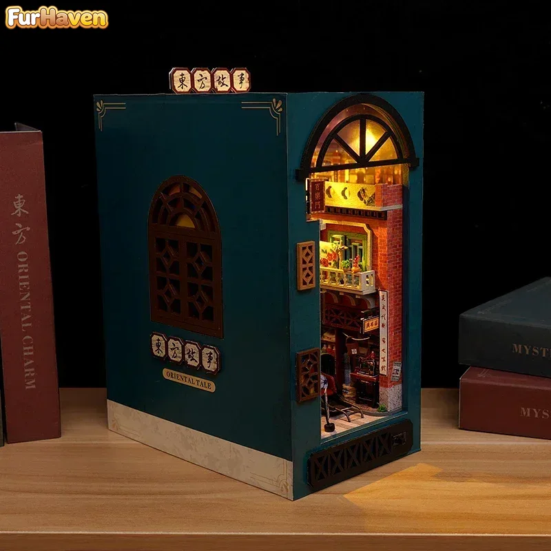 Diy Wooden Book Nook Kit Shelf Insert - Kits de modèles miniatures DIY en