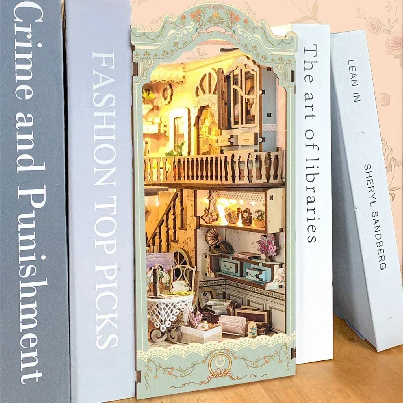 Diy Wooden Book Nook Kit Shelf Insert - Serre-livres en bois pour journal intime,