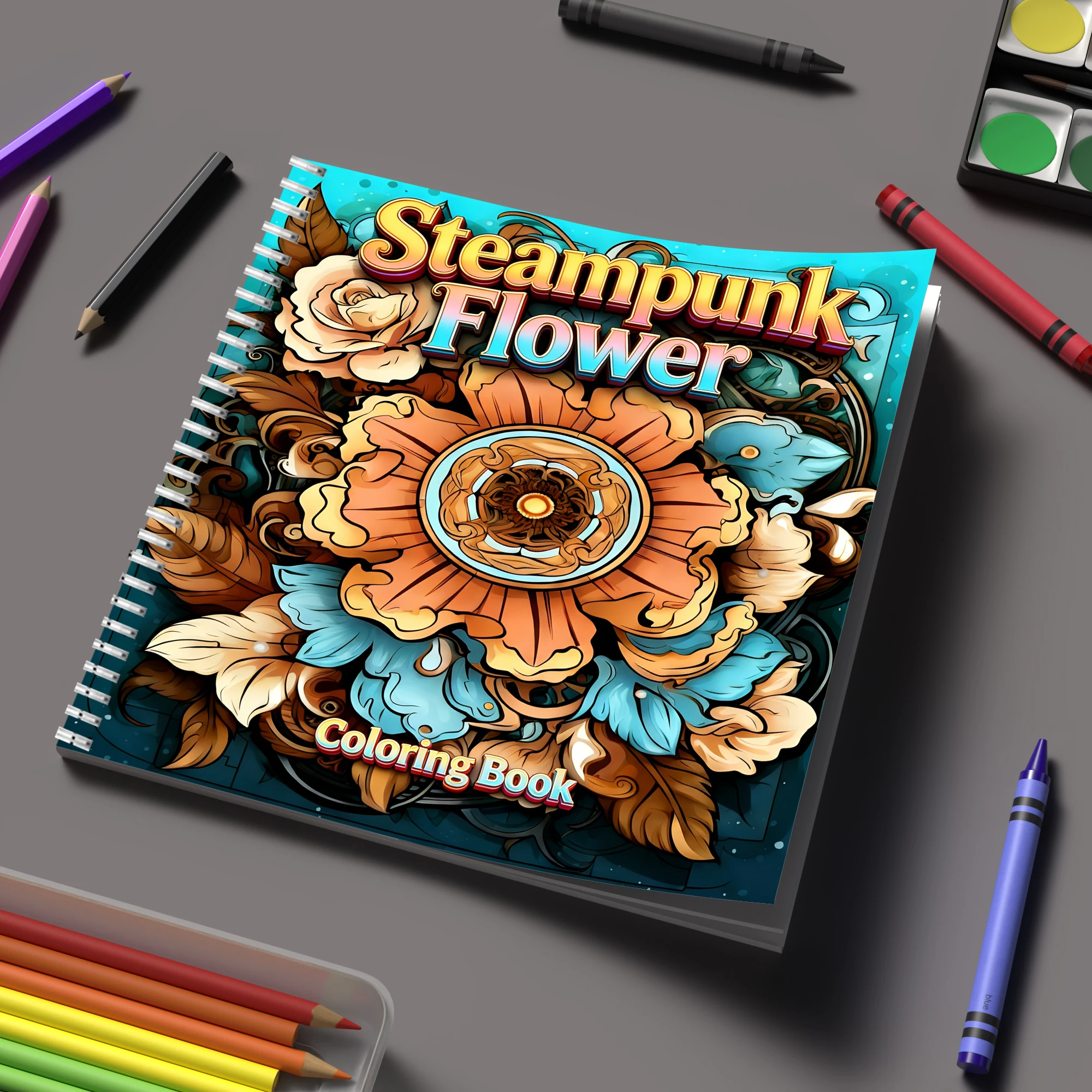 Adult Coloring Book Stress Relief - Livre de coloriage Steampunk Flowers pour